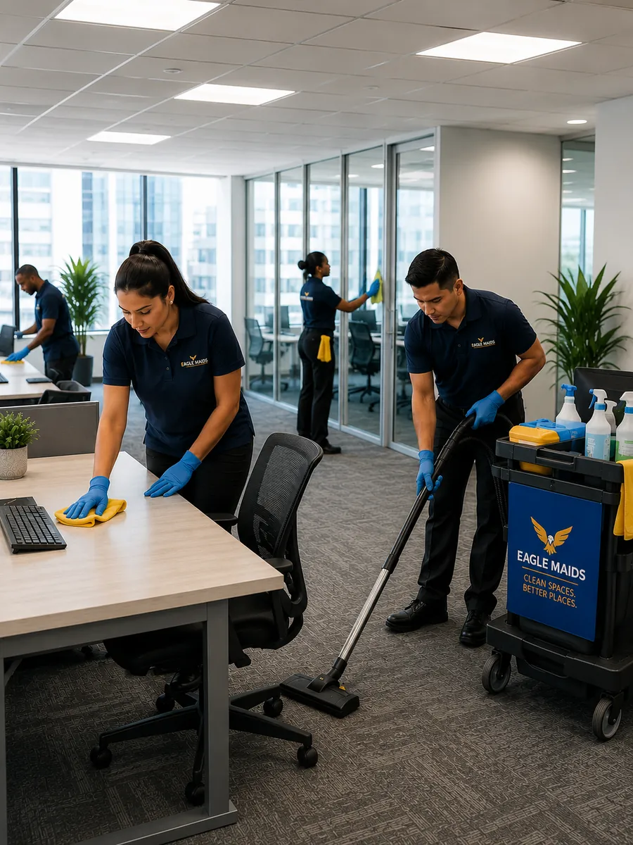 Eagle Maids commercial cleaning team at work in a modern office